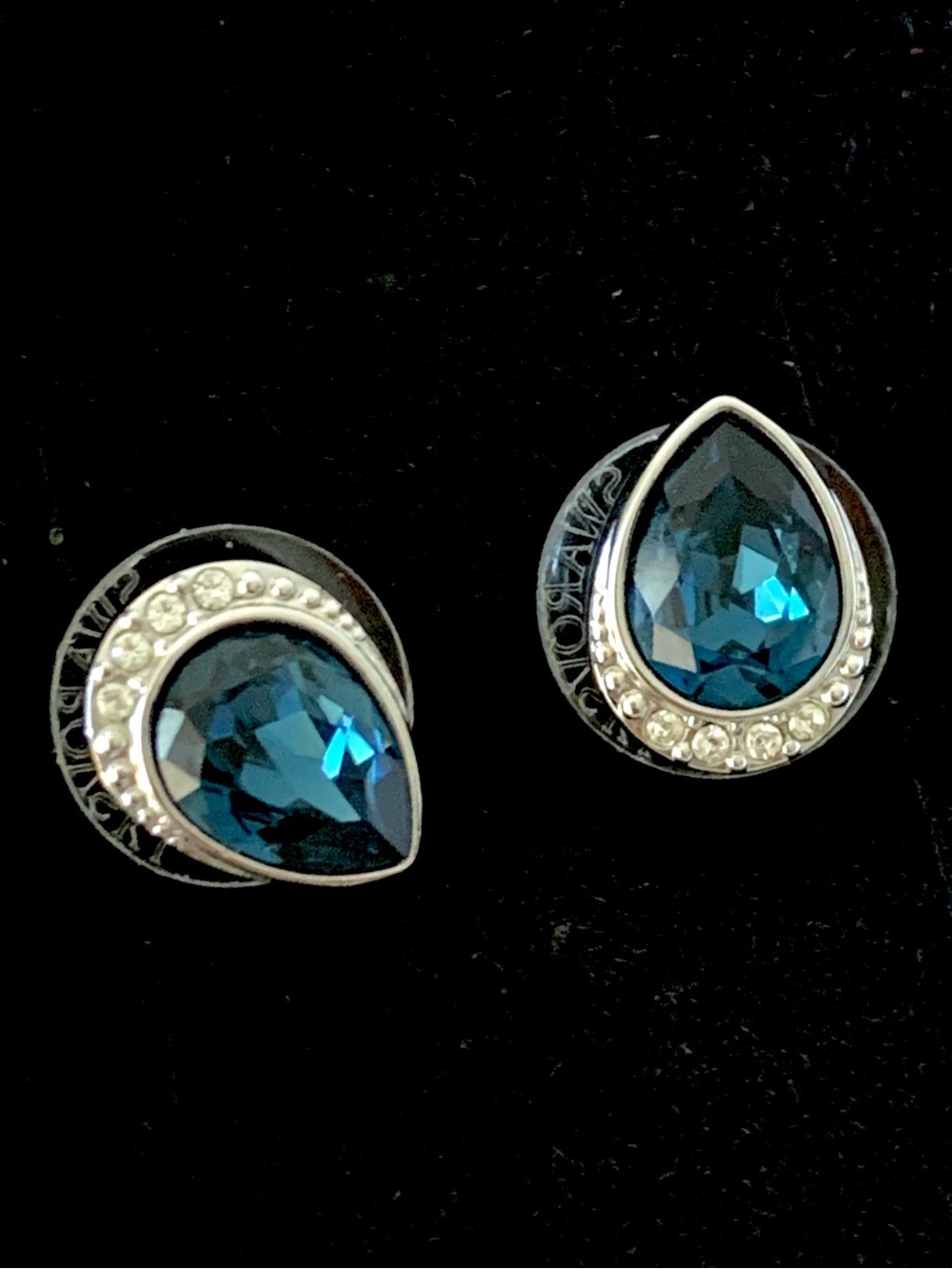 RARE! Swarovski Dark Blue Teardrop Stud Earrings